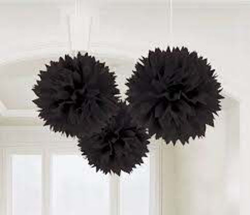 Picture of BLACK PAPER FLUFFY DECORATION - 3PK